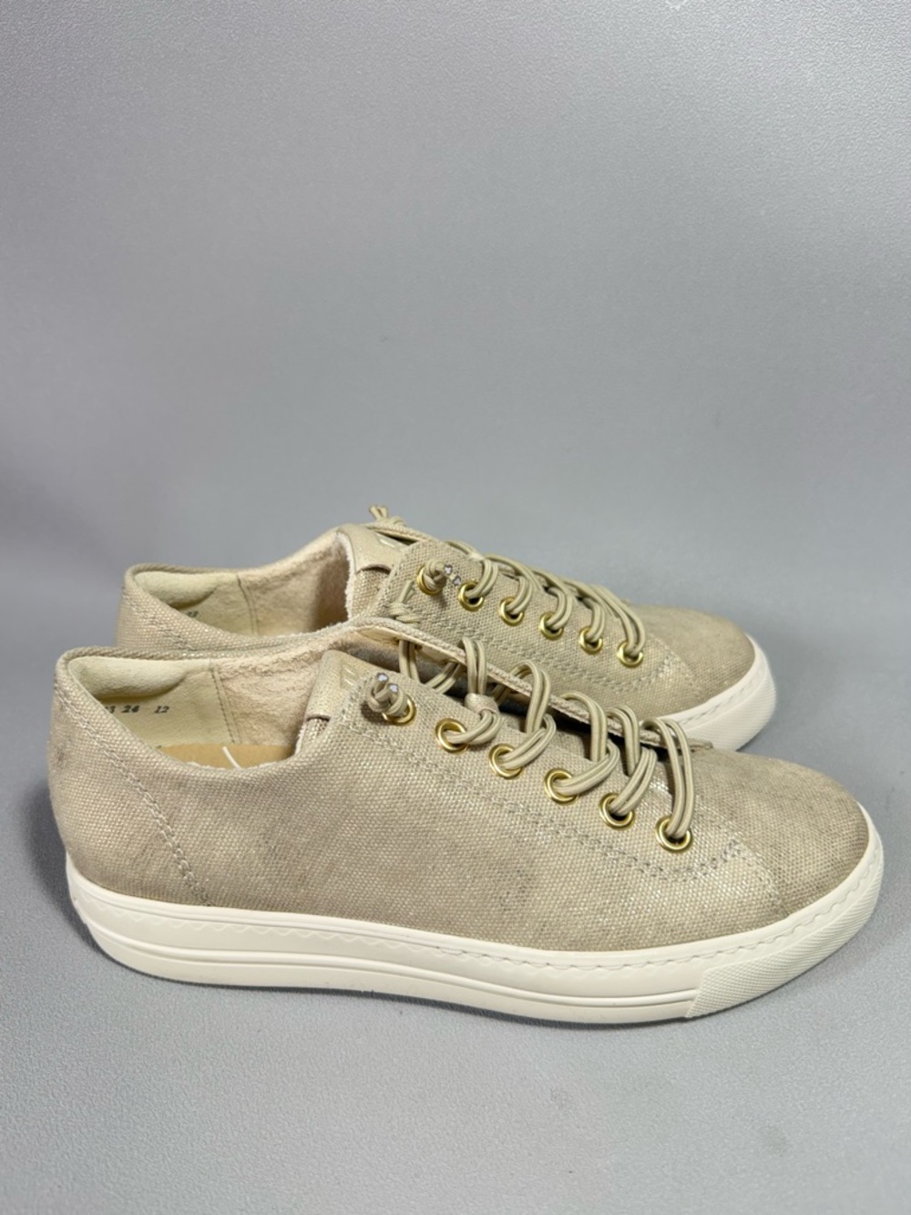 Paul Green Dixie Beige Metallic Sheen Canvas Low-Top Sneakers NWOT
